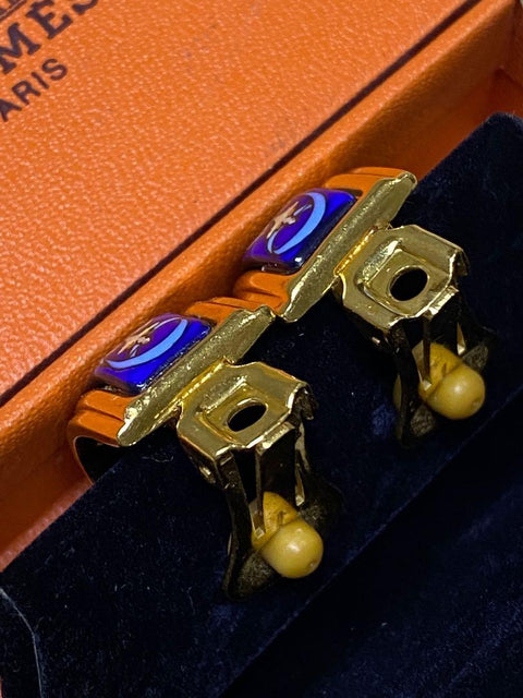Hermes 耳環 愛馬仕 藍色 金色 圖案 earrings BW-J4157 1127028722