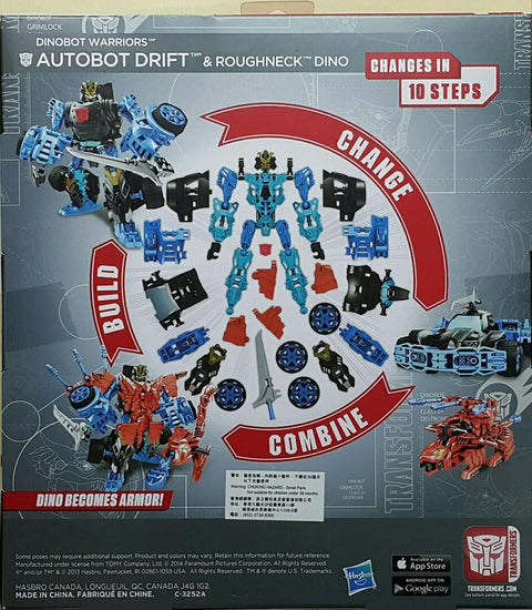 HASBRO 24747 變形金剛 殲滅世紀 博派 飄移 粗頸恐龍 TRANSFORMERS AGE OF EXTINCTION CONSTRUCT BOTS E1:02 DINOBOT WARRIORS AUTOBOT DRIFT & ROUGHNECK DINO (PIU/KW259B-25) 存