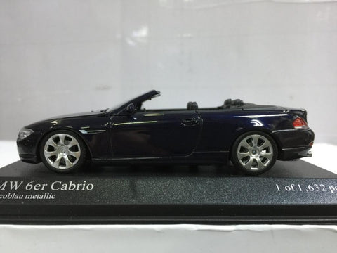 MINICHAMPS 1/43 BMW 6 SERIES CABRIO 2006 BLUE METALLIC (07693) (PIU/TT61-90)