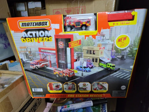 Matchbox action drivers fire station rescue set with sound