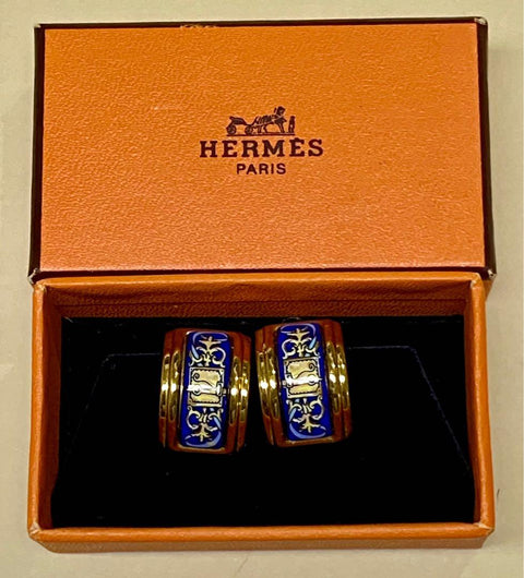 Hermes 耳環 愛馬仕 藍色 金色 圖案 earrings BW-J4157 1127028722