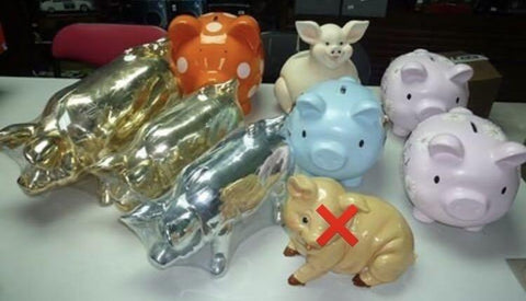 賣 豬 LOT PIG FLOCKED NODDING HEAD PIGS STATUE COIN BANK 錢箱 亥 風水 儲蓄