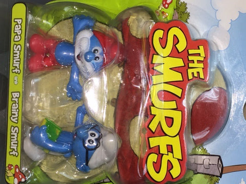 JAKKS PACIFIC THE SMURFS 藍精靈 迷你公仔 PAPA SMURF AND BRAINY SMURF 33232店