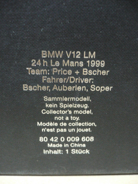 MINICHAMPS 1/43 BMW V12 LM 24H LE MANS 1999 (80 42 0 009 608)