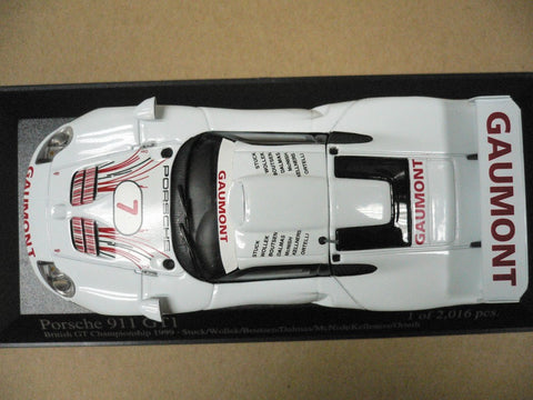 MINICHAMPS 1/43 PORSCHE 911 GT1 BRITISH GT CHAMPIONSHIP 1999 STUCK WOLLEK BOUTSEN DALMAS MCNISH KELLENERS ORTELLI #7 (400 996807) (04696) (PIU120)