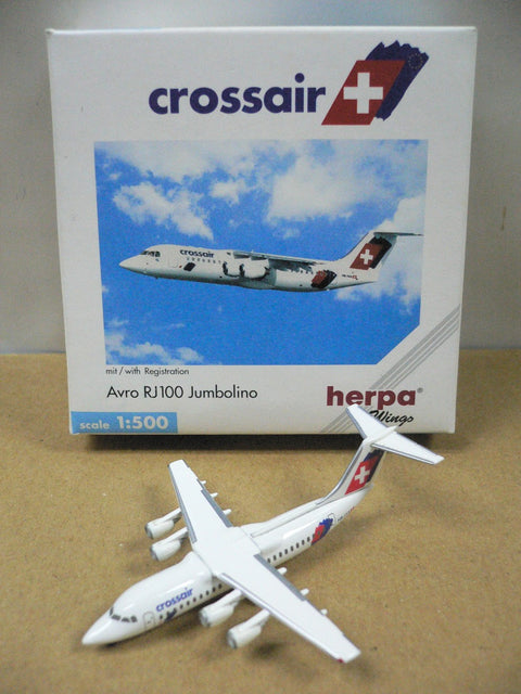 HERPA WINGS 1/500 CROSSAIR AVRO RJ100 JUMBOLINO HB-IYX (509626) (PA0)