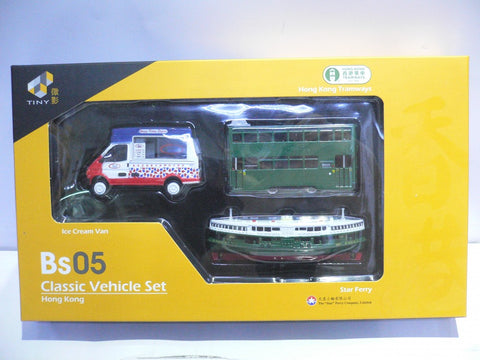 TOYEAST TINY CITY Bs05 HONG KONG CLASSIC VEHICLE SET ICE CREAM VAN STAR FERRY HONG KONG TRAMWAYS ATBS005 11064 (C920-130)