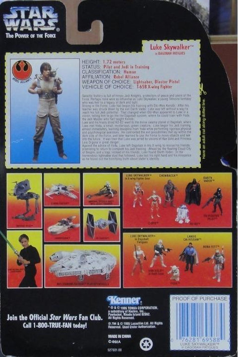 KENNER 69588 星球大戰 LUKE SKYWALKER 短劍版 STAR WARS POWER OF THE FORCE IN DAGOBAH FATIGUES WITH LIGHTSABER AND BLASTER PISTOL (BUY-SPK 倉)
