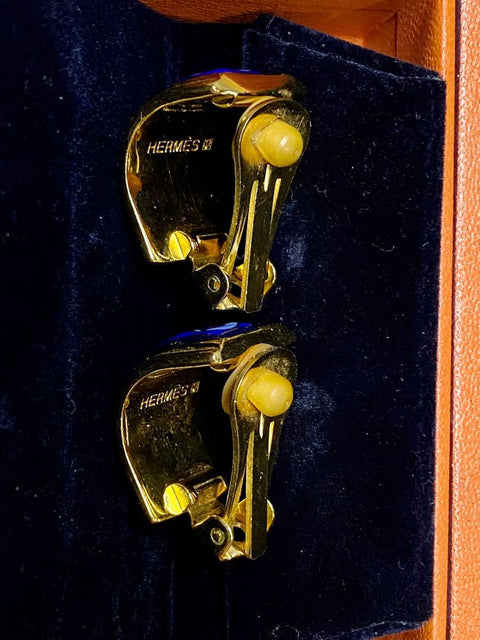 Hermes 耳環 愛馬仕 藍色 金色 圖案 earrings BW-J4157 1127028722