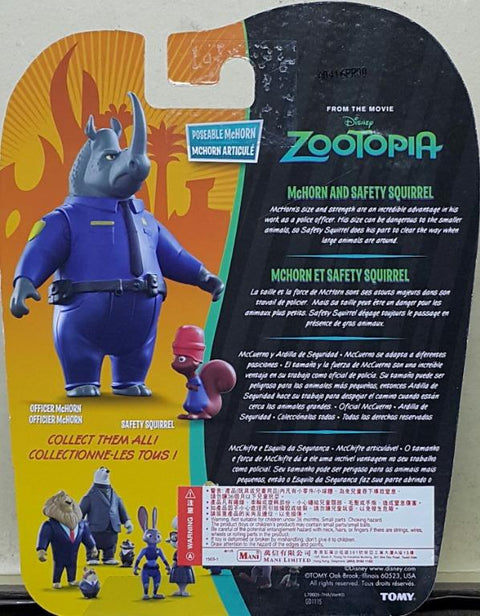 TOMY DISNEY ZOOTOPIA OFFICER MCHORN & SAFETY SQUIRREL 優獸大都會 阿犀警官 黑犀牛 松鼠 70005 (EPC-913-18)