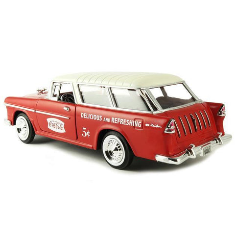 MOTORCITY 1/24 Coca Cola 1955 Chevy Bel Air Nomad Wagon with Metal Handcart and 2 Bottle Cases (424110) (24110) (C1128-60)
