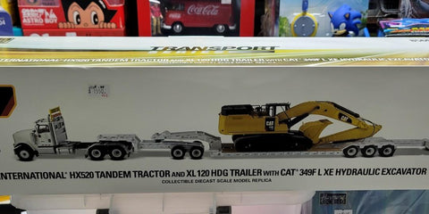DIECAST MASTERS 1/50 International HX520 Tandem Tractor and XL 120 HDG Trailer with Cat®349F L XE Hydraulic Excavator (85600) (49600) (C1128-44)