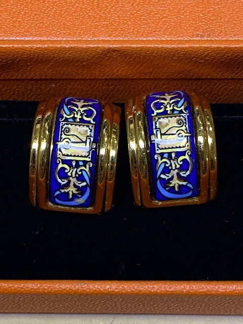 Hermes 耳環 愛馬仕 藍色 金色 圖案 earrings BW-J4157 1127028722