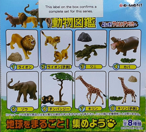 RE-MENT 50390 地球動物圖鑑 歡迎來到非洲野生世界 獅子 幼獅 鱷魚 河馬 象 黑猩猩 長頸鹿 幼長頸鹿 THE WHOLE EARTH ANIMAL PICTORIAL BOOK WELCOME TO WILD AFRICA LION BABY LION CRODOCILE HIPPO ELEPHANT CHIMPANZEE GIRAFFE BABY GIRAFFE SET OF 8 (BUY-CW) 存