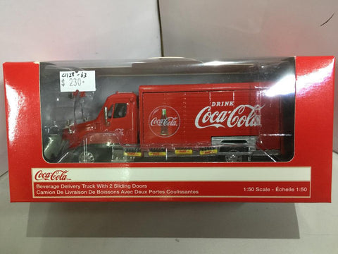 MOTORCITY 1/50 Coca Cola Beverage Delivery Truck With 2 Sliding Doors Handcart and 4 Bottle Cases (450060) (50060) (C1128-63)