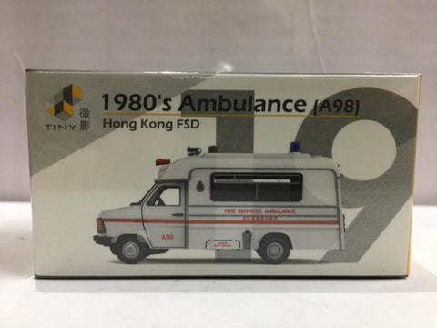 TOYEAST TINY CITY 19 DIE-CAST MODEL CAR 1980's AMBULANCE A98 HONG KONG FSD ATC64953 10510 (C1120-23)